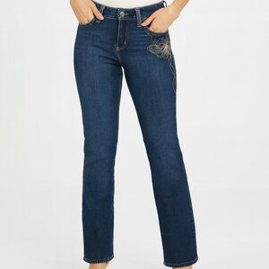 Richcow Womens Staight Medium Wash Butterfly Embroidery Blue Jeans Sz 9 NEW